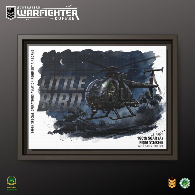 Little Bird Helicopter Framed Canvas Print — Military Aviation Wall Art