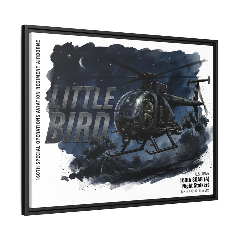 Little Bird Helicopter Framed Canvas Print — Military Aviation Wall Art