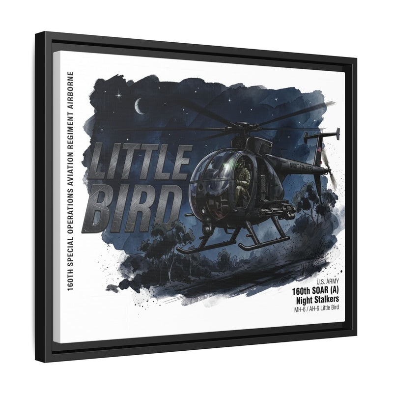Little Bird Helicopter Framed Canvas Print — Military Aviation Wall Art