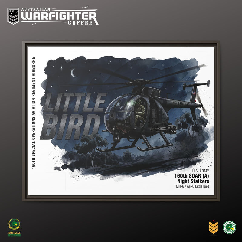 Little Bird Helicopter Framed Canvas Print — Military Aviation Wall Art