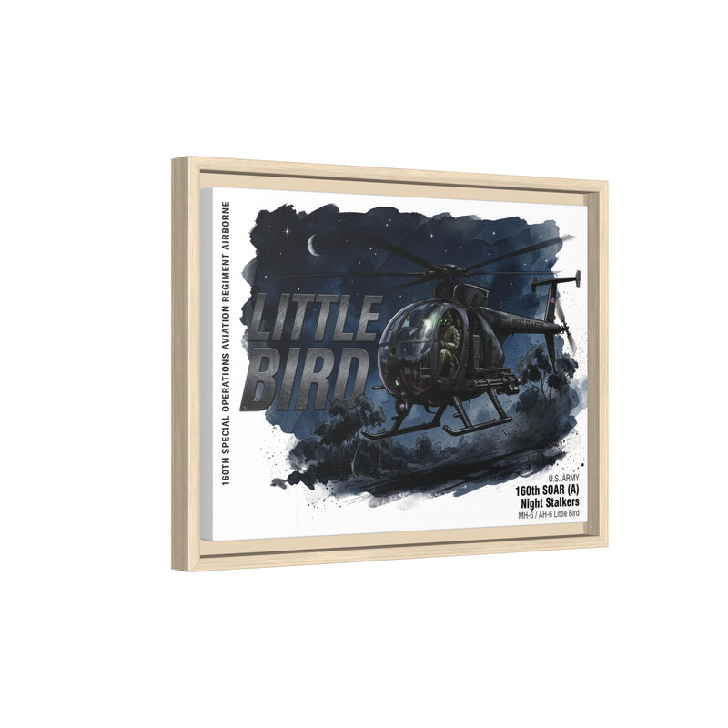 Little Bird Helicopter Framed Canvas Print — Military Aviation Wall Art