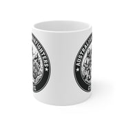 White ceramic coffee mug with Australian Warfighters Coffee logo.