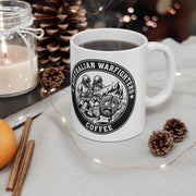 White ceramic coffee mug with Australian Warfighters Coffee logo.