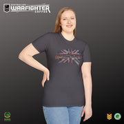 Australian Warfighters dark grey 100% cotton t-shirt with a vintage Bren gun graphic over a distressed Union Jack.