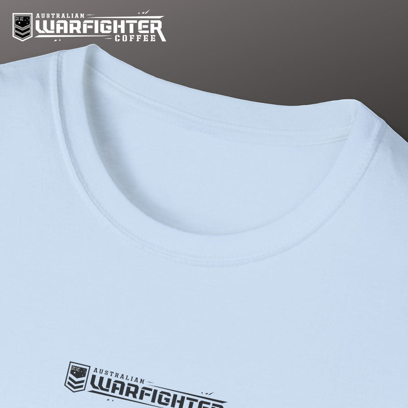 Australian Warfighters Coffee white 100% cotton Apache Guardian T-Shirt with crew neck and graphic print.