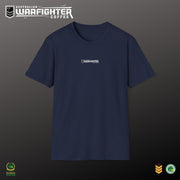 Australian Warfighters Coffee navy blue crew-neck t-shirt with small chest logo and large Apache helicopter graphic on back.