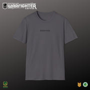 Australian Warfighters Coffee dark grey crew-neck t-shirt with small chest logo and large Apache helicopter graphic on back.