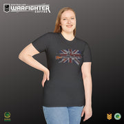 Australian Warfighters Coffee dark grey cotton t-shirt with a vintage Bren gun graphic over a distressed Union Jack.