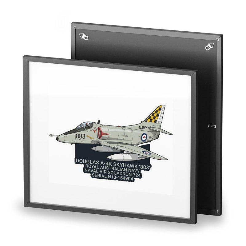 Australian Warfighters Coffee framed matte poster of a Royal Australian Navy Douglas A-4K Skyhawk aircraft, serial N13-154904.