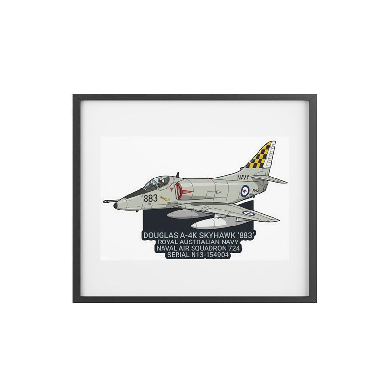 Australian Warfighters Coffee framed matte poster of a grey Douglas A-4K Skyhawk aircraft with '883' on the side, Royal Australian Navy markings.