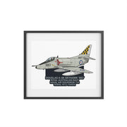 Australian Warfighters Coffee Douglas A-4K Skyhawk '883' Royal Australian Navy aircraft print in a black frame.