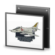 Australian Warfighters Coffee framed matte poster of a grey Douglas A-4K Skyhawk aircraft with yellow and black checkered tail.