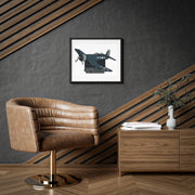 Australian Warfighters Coffee F4U Corsair 530 commemorative matte print in a black frame with white matting. Features a dark blue plane with checkered tail.