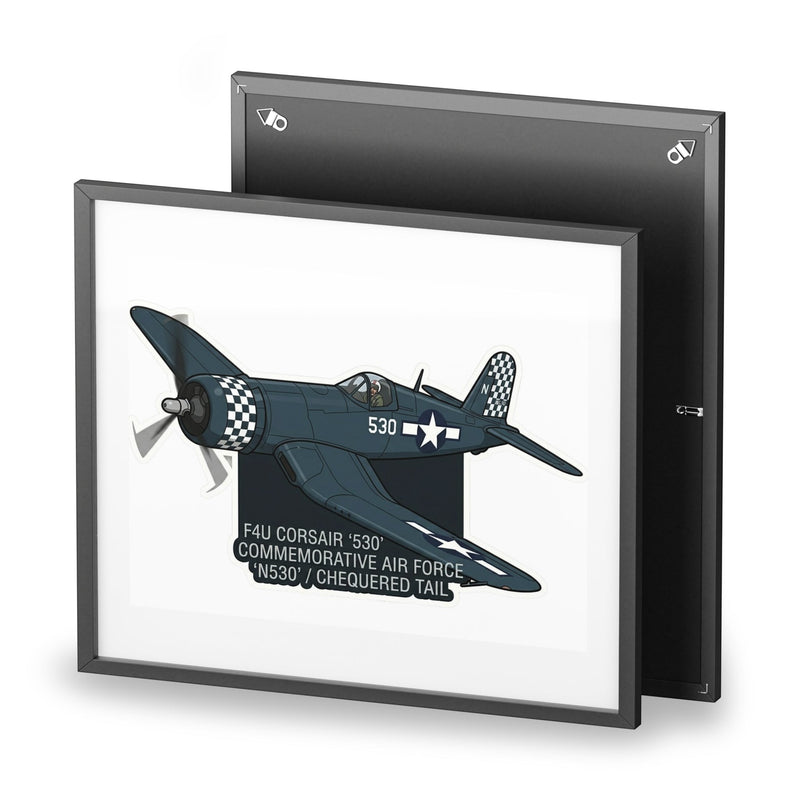 Australian Warfighters Coffee F4U Corsair '530' commemorative matte print in a black frame with white matting.