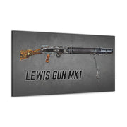 Australian Warfighters Coffee Lewis Gun Mk1 digital art canvas print featuring a detailed illustration on grey background