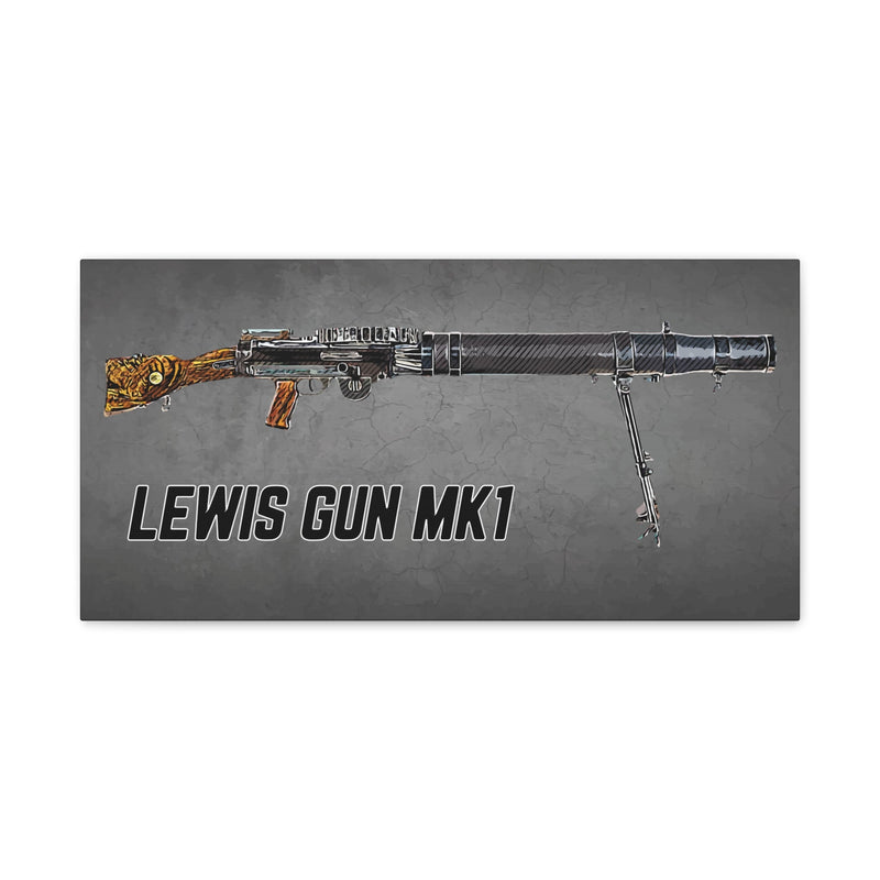 Australian Warfighters Coffee Lewis Gun Mk1 digital art canvas print featuring a detailed illustration on grey