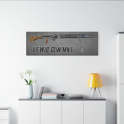 Australian Warfighters Coffee digital art canvas of a Lewis Gun Mk1 displayed on a white wall above a modern cabinet.