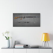 Australian Warfighters Coffee Lewis Gun Mk1 digital art canvas print displayed on a modern living room wall.