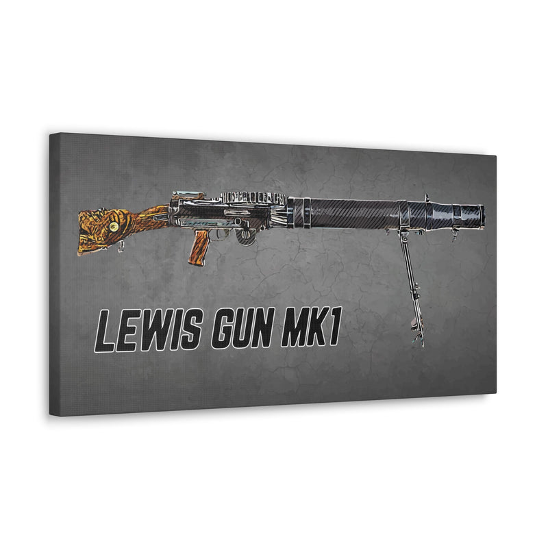 Australian Warfighters Coffee Lewis Gun MK1 digital art canvas print on a grey textured background.