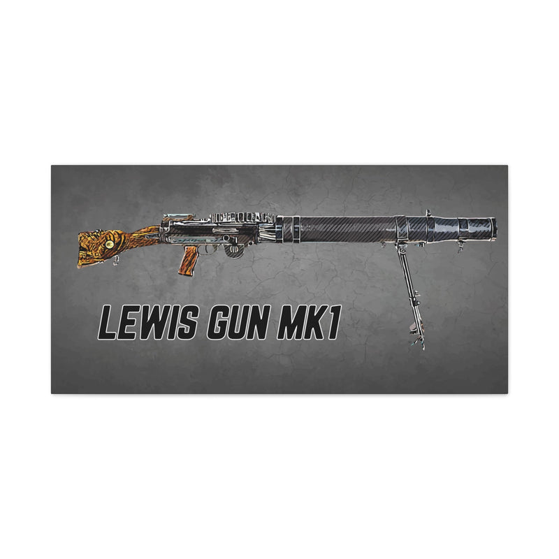 Australian Warfighters Coffee Lewis Gun Mk1 digital art canvas print featuring a detailed historical firearm design.