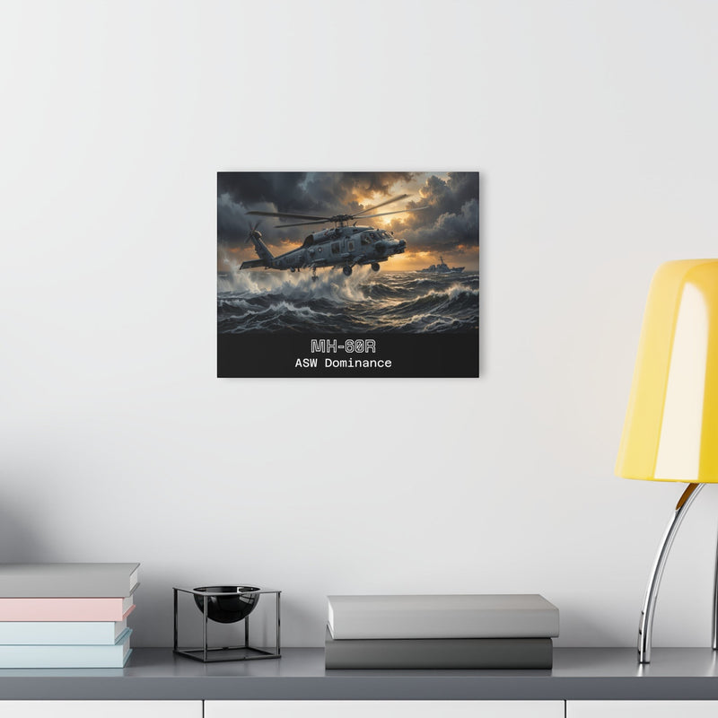 Australian Warfighters Coffee MH-60R helicopter art print over stormy seas, acrylic wall art.