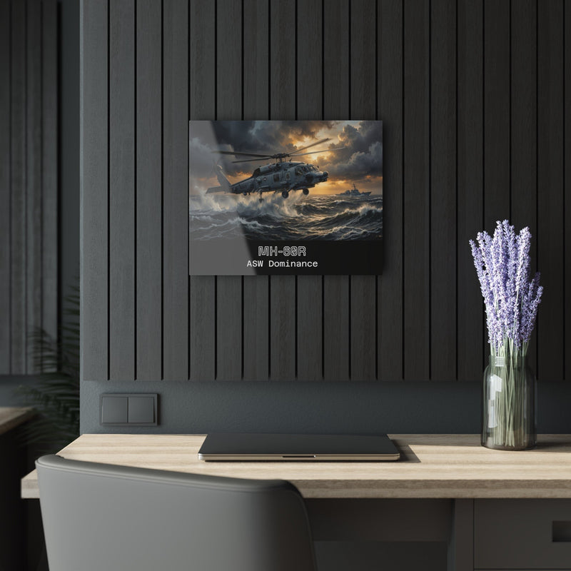Australian Warfighters Coffee MH-60R helicopter art print over stormy seas. Acrylic wall art.