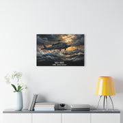 Australian Warfighters Coffee MH-60R helicopter art print over stormy seas, dramatic sky, acrylic wall art.