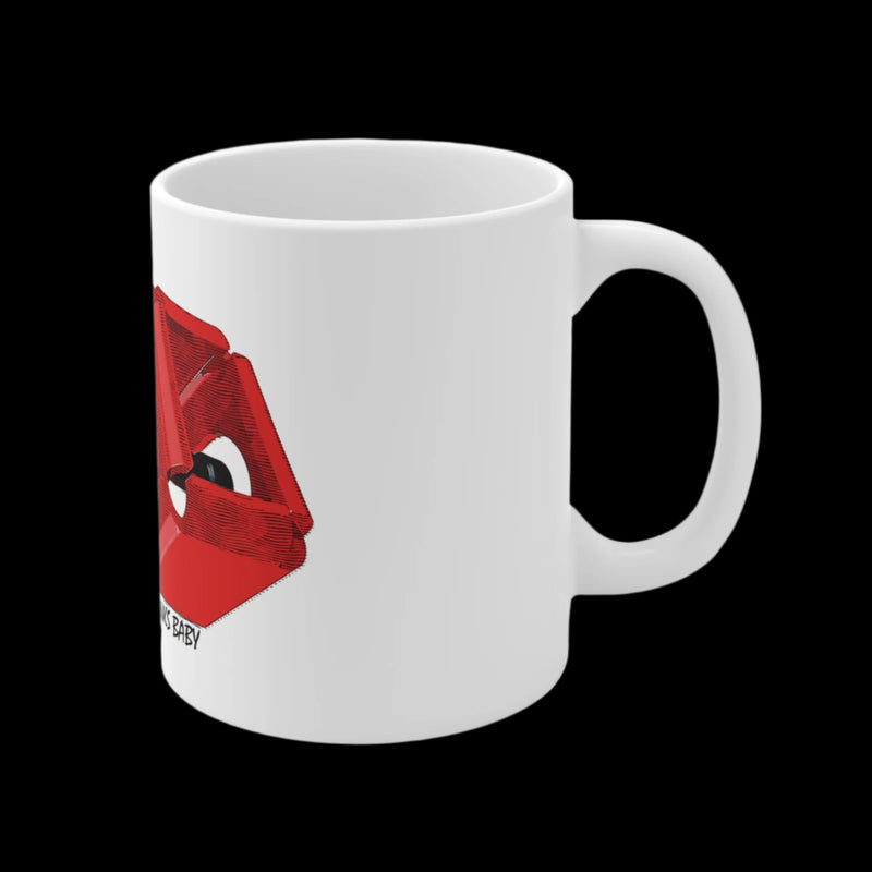 Australian Warfighters Coffee 11oz white ceramic mug featuring a red geometric graphic design on the side